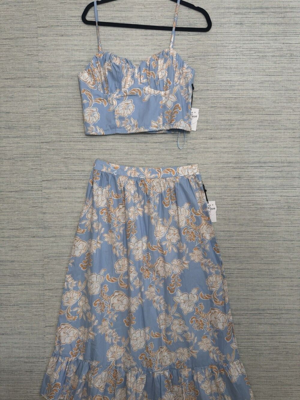 Japna Matching Skirt Set Cropped Corset Top With Long Skirt Large Floral Boho